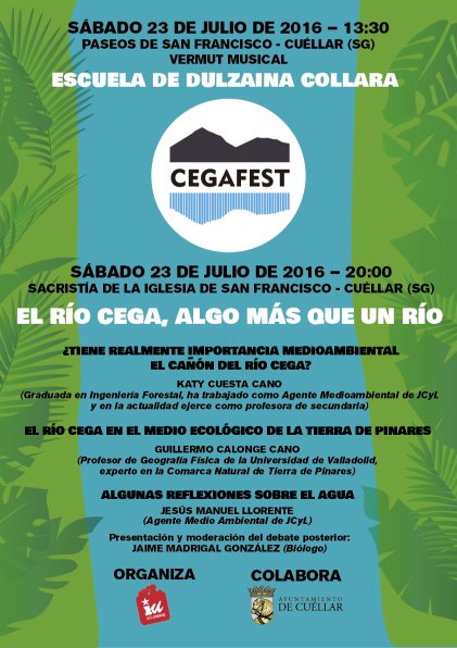 Cartel del Cegafest 2016 con el vermut musical y las charlas del sábado 23 de julio en Cuéllar