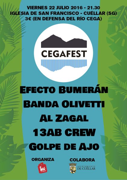 Cartel del Cegafest 2016 con los conciertos del viernes 22 de julio en la iglesia de San Francisco de Cuéllar