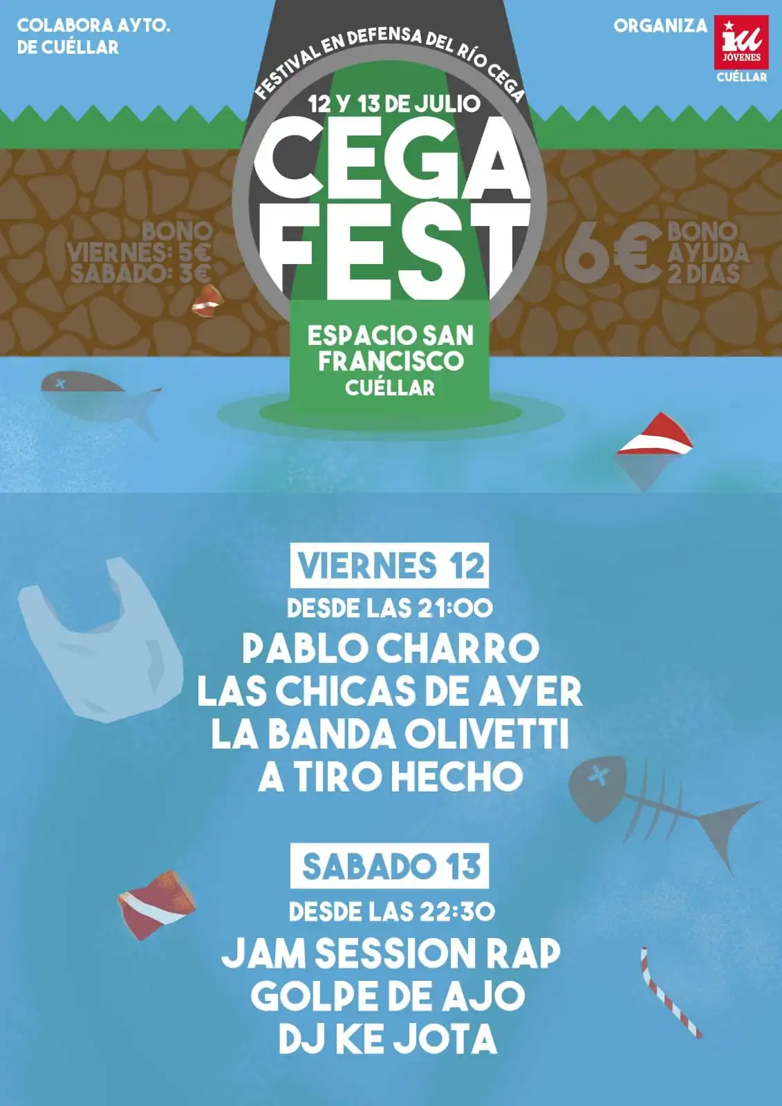 Cartel con los conciertos y los grupos del Cegafest de julio de 2019 en Cuéllar