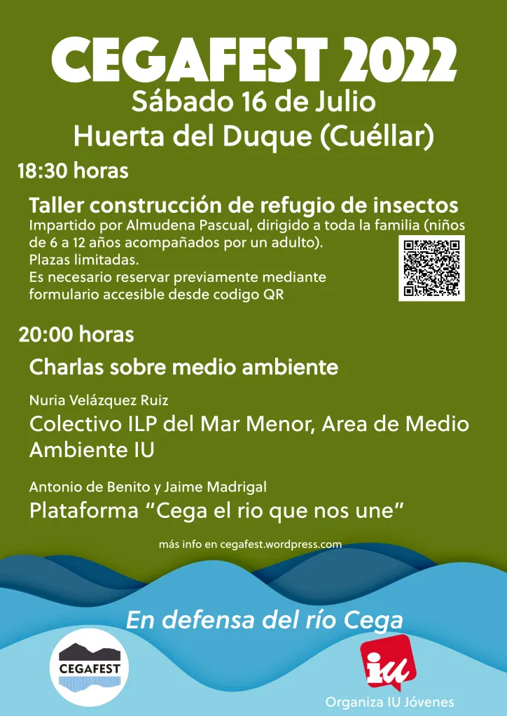 Cartel del taller de refugio de insectos y las charlas ambientales del Cegafest 2022