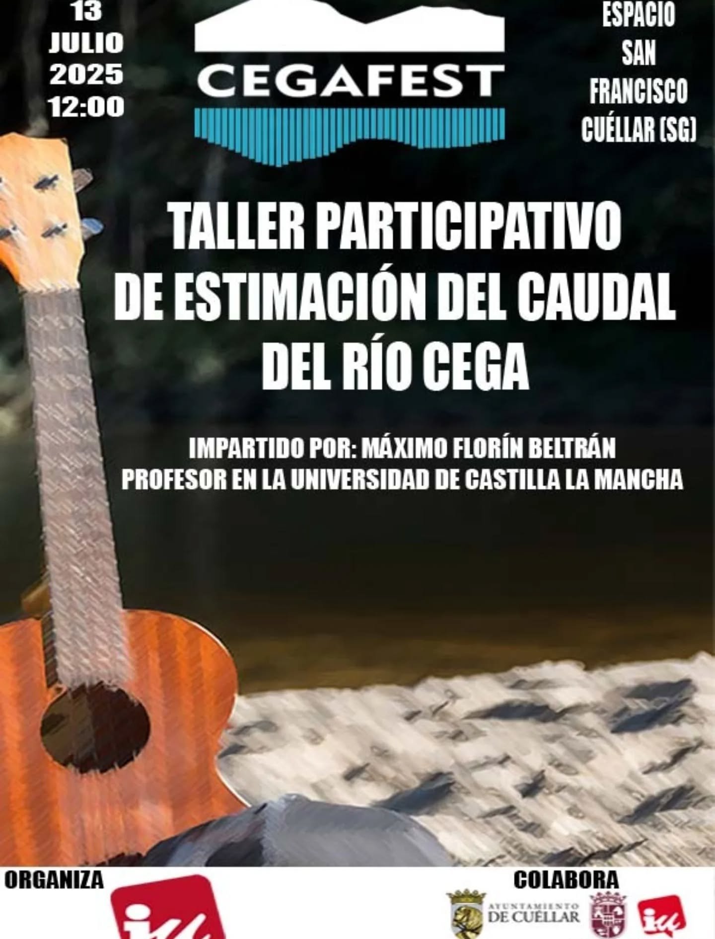 Cartel del taller sobre estimación del caudal del río Cega impartido por Máximo Florín Beltrán