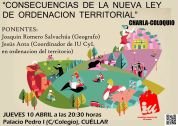 Cartel de la charla-coloquio sobre ordenación territorial organizada por Izquierda Unida Cuéllar en abril de 2014