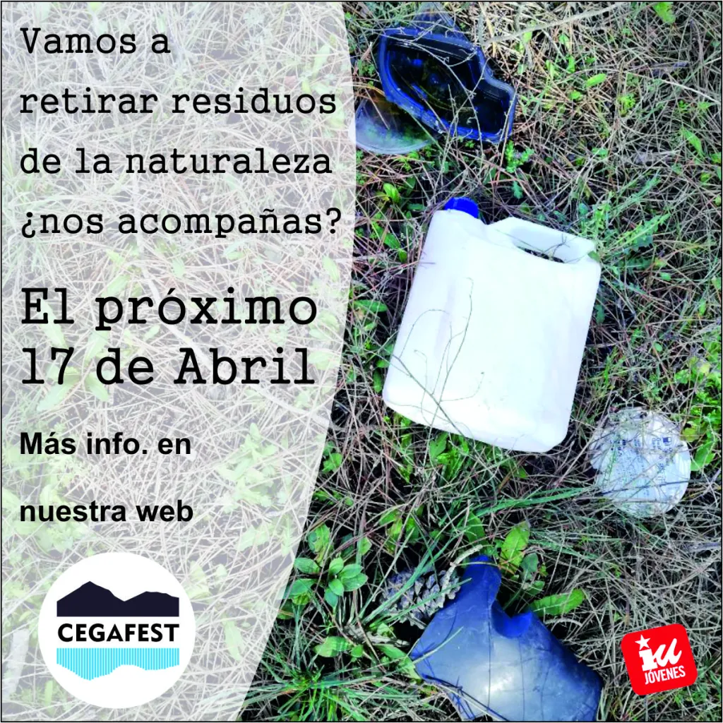 Cartel de la recogida de residuos en el entorno natural de Cuéllar del 17 de abril de 2021, organizada por el área de Juventud de Izquierda Unida Cuéllar.