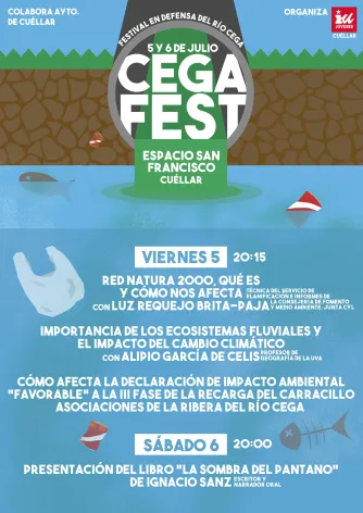 Cartel del Cegafest 2019 con las ponencias del 5 de julio y la presentación del libro el 6 de julio en el Espacio San Francisco de Cuéllar