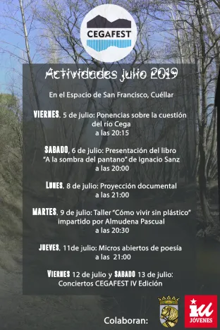 Cartel con el programa de actividades del Cegafest de julio de 2019 en Cuéllar